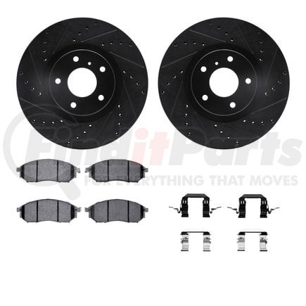 Dynamic Friction Company 8512-67091 Brake Rotor - Dimpled & Slotted - Black w/5000 Brake Pads & HW Kit