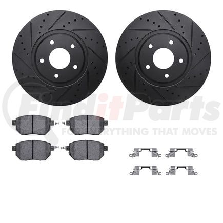 Dynamic Friction Company 8512-67104 Brake Rotor - Dimpled & Slotted - Black w/5000 Brake Pads & HW Kit