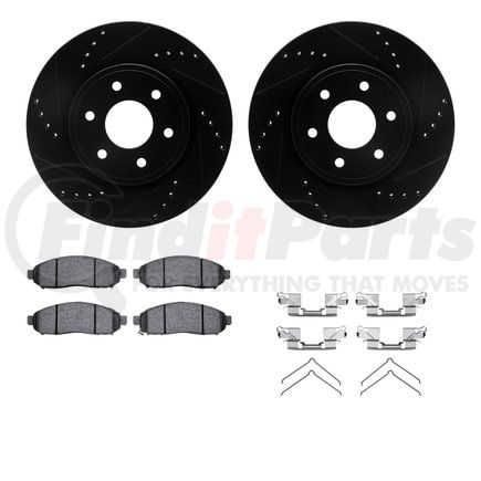 Dynamic Friction Company 8512-67107 Brake Rotor - Dimpled & Slotted - Black w/5000 Brake Pads & HW Kit