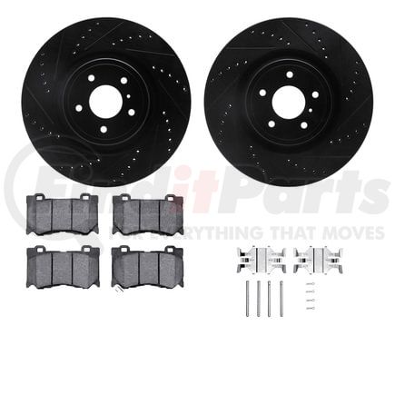 Dynamic Friction Company 8512-68015 Brake Rotor - Dimpled & Slotted - Black w/5000 Brake Pads & HW Kit