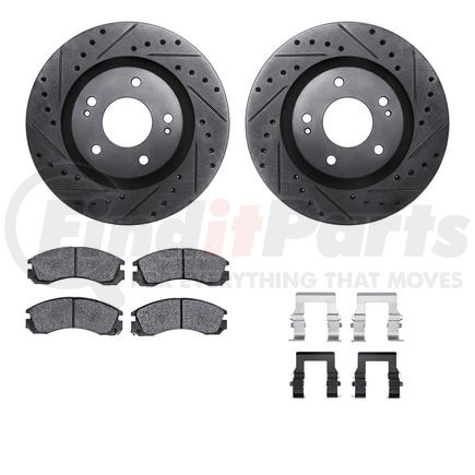 Dynamic Friction Company 8512-72045 Brake Rotor - Dimpled & Slotted - Black w/5000 Brake Pads & HW Kit
