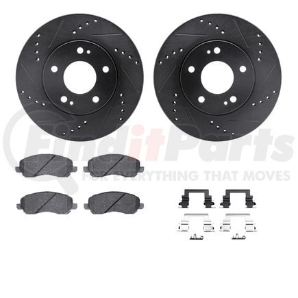 Dynamic Friction Company 8512-72068 Brake Rotor - Dimpled & Slotted - Black w/5000 Brake Pads & HW Kit