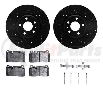 Dynamic Friction Company 8512-73077 Brake Rotor - Dimpled & Slotted - Black w/5000 Brake Pads & HW Kit