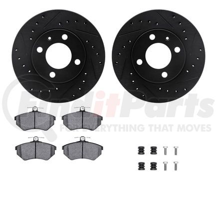 Dynamic Friction Company 8512-74003 Rotors-Drilled & Slotted-Black w/ 5000 Advanced Brake Pads Incl Hdw