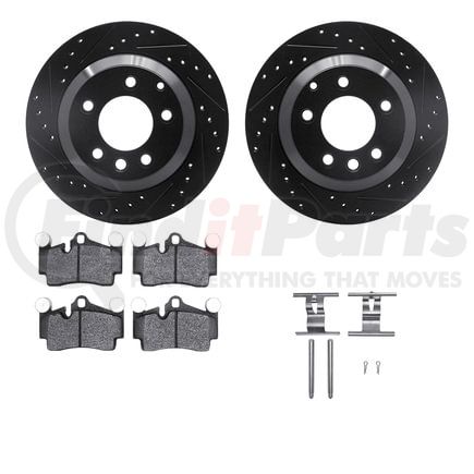 Dynamic Friction Company 8512-74077 Brake Rotor - Drilled & Slotted - Black w/5000 Brake Pads & HW Kit