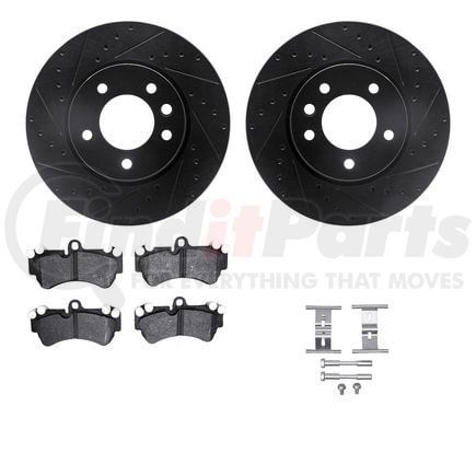 Dynamic Friction Company 8512-74098 Rotors-Drilled & Slotted-Black w/ 5000 Advanced Brake Pads Incl Hdw