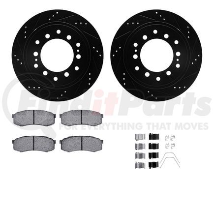 Dynamic Friction Company 8512-76100 Brake Rotor - Dimpled & Slotted - Black w/5000 Brake Pads & HW Kit