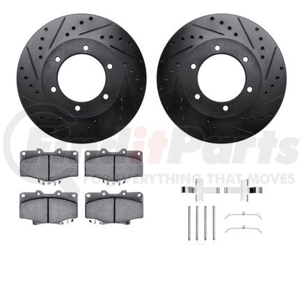 Dynamic Friction Company 8512-76102 Brake Rotor - Dimpled & Slotted - Black w/5000 Brake Pads & HW Kit