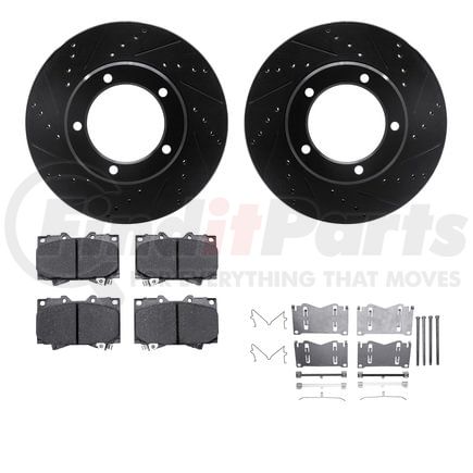 Dynamic Friction Company 8512-76115 Brake Rotor - Dimpled & Slotted - Black w/5000 Brake Pads & HW Kit
