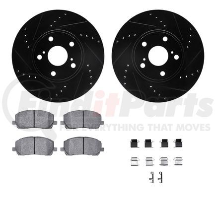 Dynamic Friction Company 8512-76131 Brake Rotor - Dimpled & Slotted - Black w/5000 Brake Pads & HW Kit