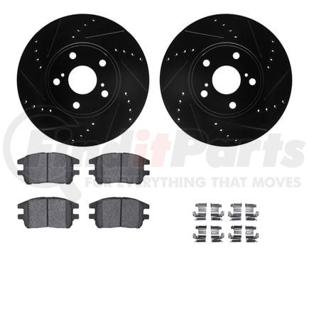 Dynamic Friction Company 8512-76143 Brake Rotor - Dimpled & Slotted - Black w/5000 Brake Pads & HW Kit