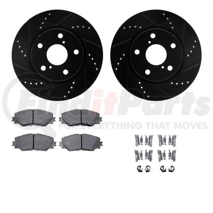 Dynamic Friction Company 8512-76158 Brake Rotor - Dimpled & Slotted - Black w/5000 Brake Pads & HW Kit