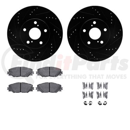 Dynamic Friction Company 8512-76159 Brake Rotor - Dimpled & Slotted - Black w/5000 Brake Pads & HW Kit