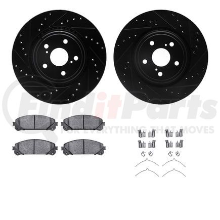 Dynamic Friction Company 8512-76164 Brake Rotor - Dimpled & Slotted - Black w/5000 Brake Pads & HW Kit