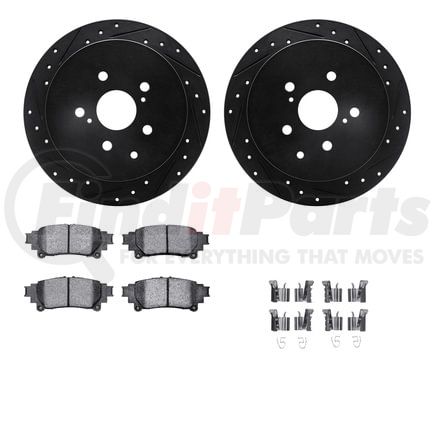 Dynamic Friction Company 8512-76167 Brake Rotor - Dimpled & Slotted - Black w/5000 Brake Pads & HW Kit