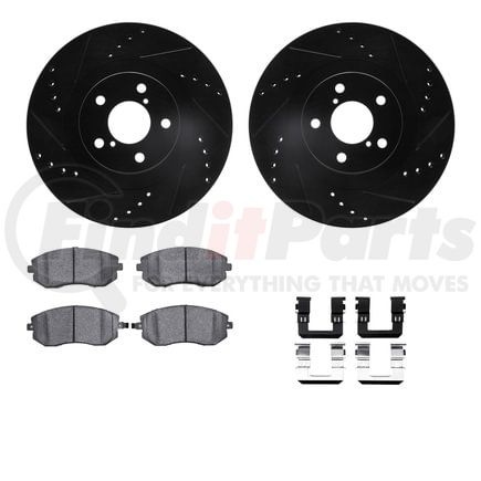 Dynamic Friction Company 8612-13009 Rotors-Drilled & Slotted-Black w/ 5000 Euro Ceramic Brake Pads Incl Hdw
