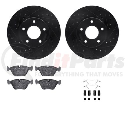 Dynamic Friction Company 8612-20006 Rotors-Drilled & Slotted-Black w/ 5000 Euro Ceramic Brake Pads Incl Hdw