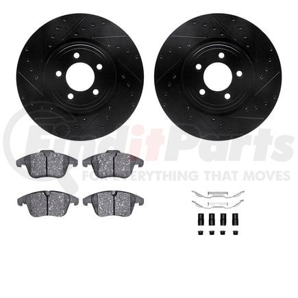 Dynamic Friction Company 8612-20012 Rotors-Drilled & Slotted-Black w/ 5000 Euro Ceramic Brake Pads Incl Hdw