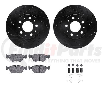 Dynamic Friction Company 8612-27022 Rotors-Drilled & Slotted-Black w/ 5000 Euro Ceramic Brake Pads Incl Hdw