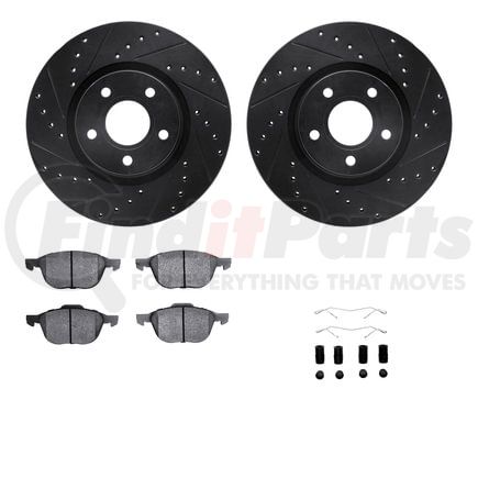 Dynamic Friction Company 8612-54018 Rotors-Drilled & Slotted-Black w/ 5000 Euro Ceramic Brake Pads Incl Hdw