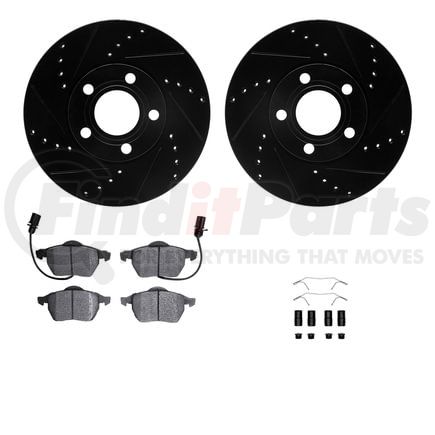 Dynamic Friction Company 8612-73038 Rotors-Drilled & Slotted-Black w/ 5000 Euro Ceramic Brake Pads Incl Hdw
