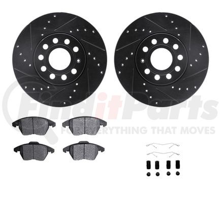 Dynamic Friction Company 8612-74032 Rotors-Drilled & Slotted-Black w/ 5000 Euro Ceramic Brake Pads Incl Hdw