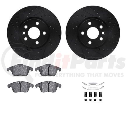 Dynamic Friction Company 8512-27059 Brake Rotor - Drilled & Slotted - Black w/5000 Brake Pads & HW Kit
