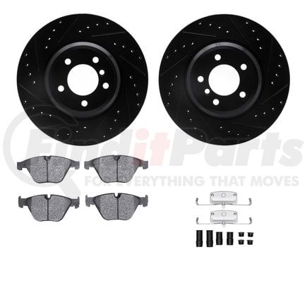 Dynamic Friction Company 8512-31070 Brake Rotor - Drilled & Slotted - Black w/5000 Brake Pads & HW Kit