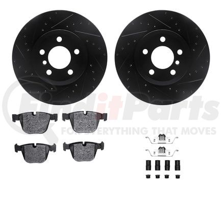 Dynamic Friction Company 8512-31075 Brake Rotor - Drilled & Slotted - Black w/5000 Brake Pads & HW Kit