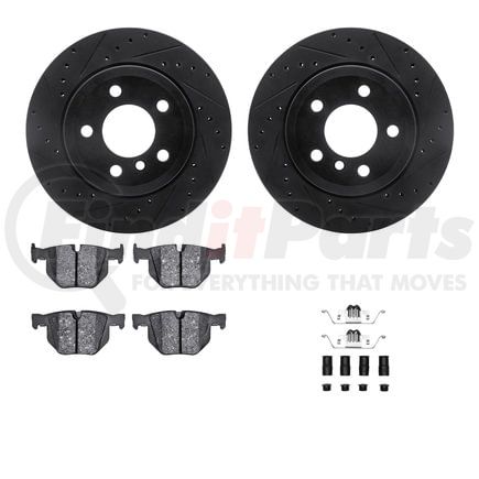 Dynamic Friction Company 8512-31081 Brake Rotor - Dimpled & Slotted - Black w/5000 Brake Pads & HW Kit