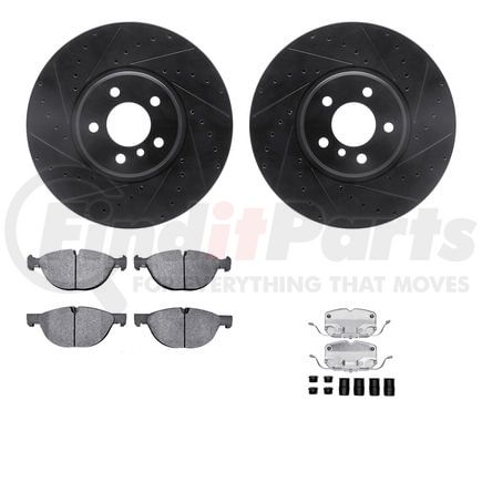 Dynamic Friction Company 8512-31097 Brake Rotor - Dimpled & Slotted - Black w/5000 Brake Pads & HW Kit