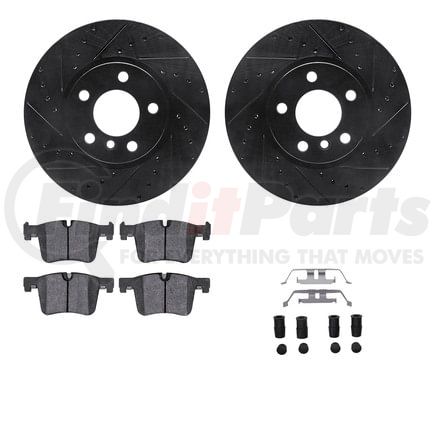 Dynamic Friction Company 8512-31111 Brake Rotor - Dimpled & Slotted - Black w/5000 Brake Pads & HW Kit