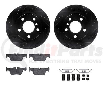Dynamic Friction Company 8512-31129 Rotors-Drilled & Slotted-Black w/ 5000 Advanced Brake Pads Incl Hdw
