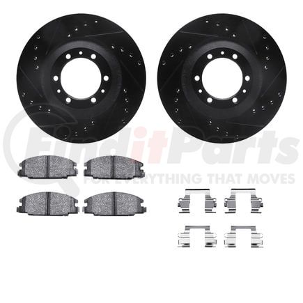 Dynamic Friction Company 8512-37008 Brake Rotor - Dimpled & Slotted - Black w/5000 Brake Pads & HW Kit