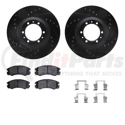 Dynamic Friction Company 8512-37012 Brake Rotor - Dimpled & Slotted - Black w/5000 Brake Pads & HW Kit