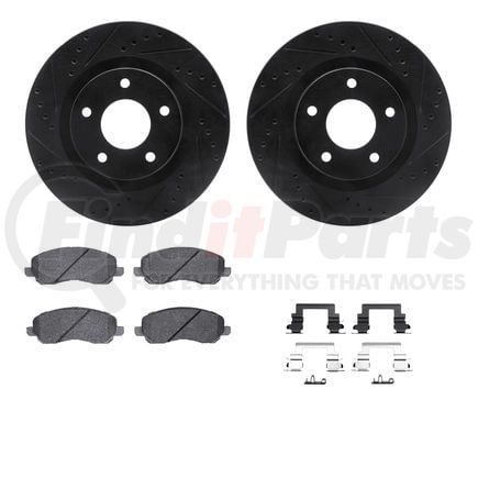Dynamic Friction Company 8512-39026 Brake Rotor - Dimpled & Slotted - Black w/5000 Brake Pads & HW Kit