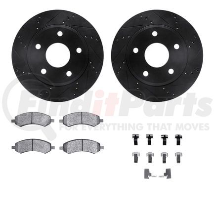 Dynamic Friction Company 8512-40091 Brake Rotor - Drilled & Slotted - Black w/5000 Brake Pads & HW Kit