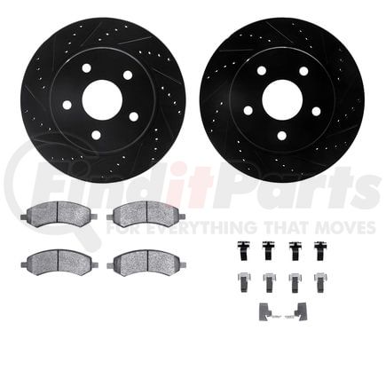 Dynamic Friction Company 8512-40090 Brake Rotor - Drilled & Slotted - Black w/5000 Brake Pads & HW Kit