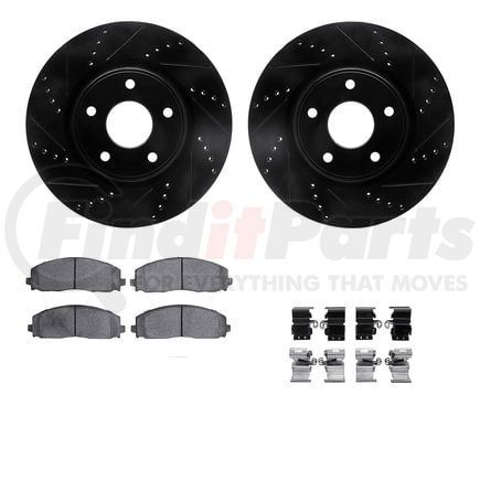 Dynamic Friction Company 8512-40093 Brake Rotor - Dimpled & Slotted - Black w/5000 Brake Pads & HW Kit