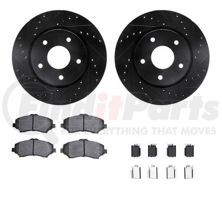 Dynamic Friction Company 8512-40092 Brake Rotor - Dimpled & Slotted - Black w/5000 Brake Pads & HW Kit