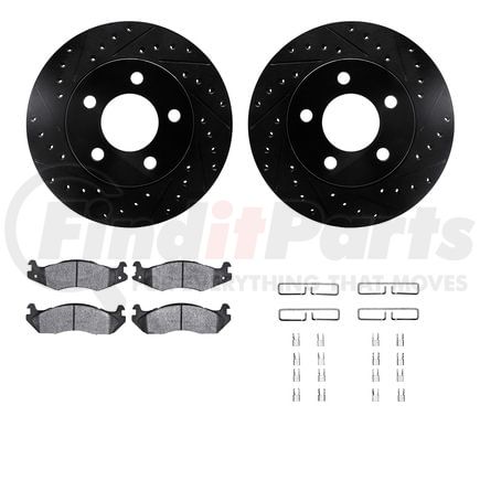 Dynamic Friction Company 8512-42011 Brake Rotor - Drilled & Slotted - Black w/5000 Brake Pads & HW Kit