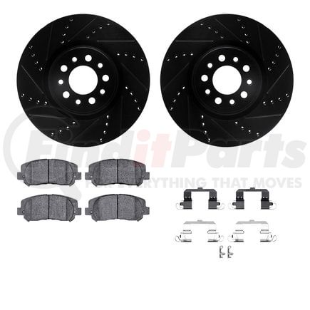 Dynamic Friction Company 8512-42042 Brake Rotor - Dimpled & Slotted - Black w/5000 Brake Pads & HW Kit