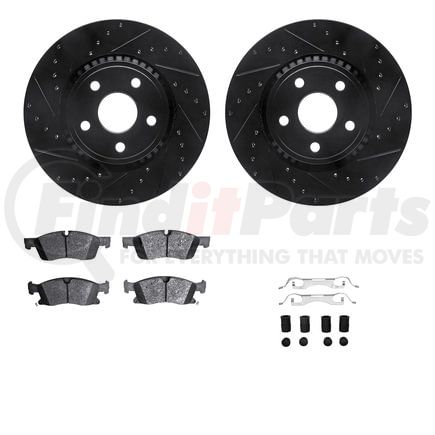 Dynamic Friction Company 8512-42049 Brake Rotor - Drilled & Slotted - Black w/5000 Brake Pads & HW Kit