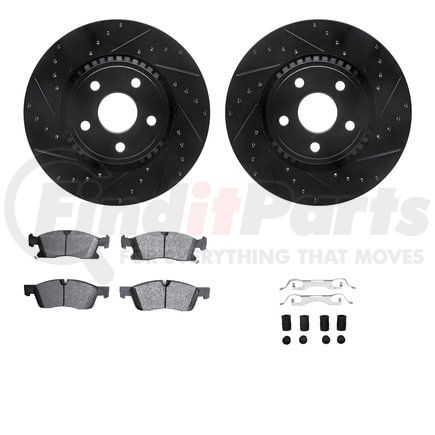 Dynamic Friction Company 8512-42051 Brake Rotor - Dimpled & Slotted - Black w/5000 Brake Pads & HW Kit