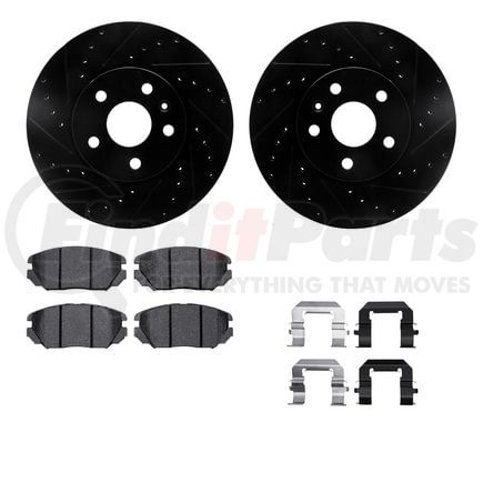Dynamic Friction Company 8512-45022 Brake Rotor - Dimpled & Slotted - Black w/5000 Brake Pads & HW Kit