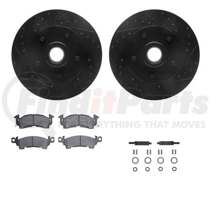 Dynamic Friction Company 8512-47009 Brake Rotor - Drilled & Slotted - Black w/5000 Brake Pads & HW Kit