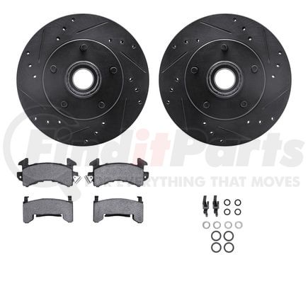 Dynamic Friction Company 8512-47015 Brake Rotor - Drilled & Slotted - Black w/5000 Brake Pads & HW Kit