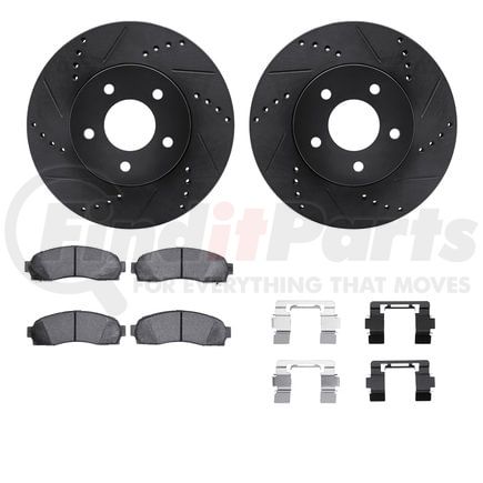 Dynamic Friction Company 8512-47046 Brake Rotor - Dimpled & Slotted - Black w/5000 Brake Pads & HW Kit