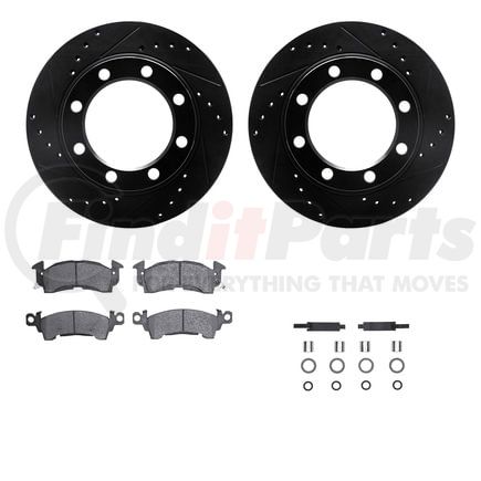 Dynamic Friction Company 8512-48008 Brake Rotor - Drilled & Slotted - Black w/5000 Brake Pads & HW Kit