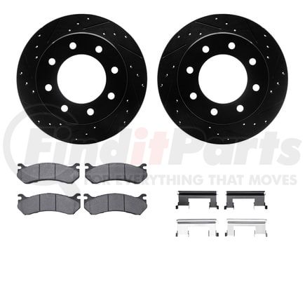 Dynamic Friction Company 8512-48039 Brake Rotor - Dimpled & Slotted - Black w/5000 Brake Pads & HW Kit